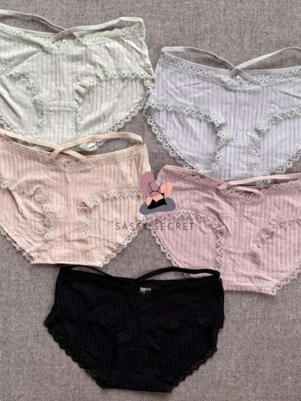 Deep V-Shaped Cotton Panty with Lace Trim – Free Size (Imported)