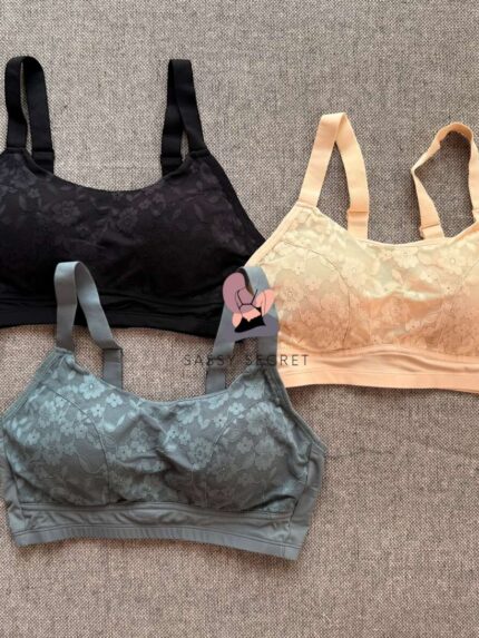 Floral Lace Minimizer Bra – Wireless Anti-Sagging Support (Imported)