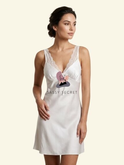 Ice Silk Lace V-Neck Nightdress & Slip – Cooling Summer Sleepwear (Imported) – Buy Online in Bangladesh | Sassy Secret BD