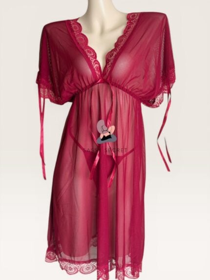 Sheer Mesh Lace V-Neck Babydoll Lingerie Set – Romantic Evening Wear (Imported) – Buy Online in Bangladesh | Sassy Secret BD