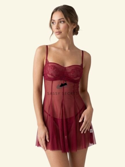 Sheer Red Mesh Babydoll Lingerie Set with Underwire – Sultry Lift & Seduction (Imported) – Buy Online in Bangladesh | Sassy Secret BD