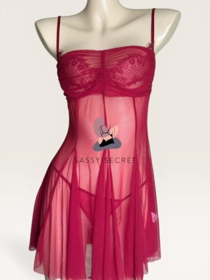Sheer Red Mesh Babydoll Lingerie Set with Underwire – Sultry Lift & Seduction (Imported) – Buy Online in Bangladesh | Sassy Secret BD