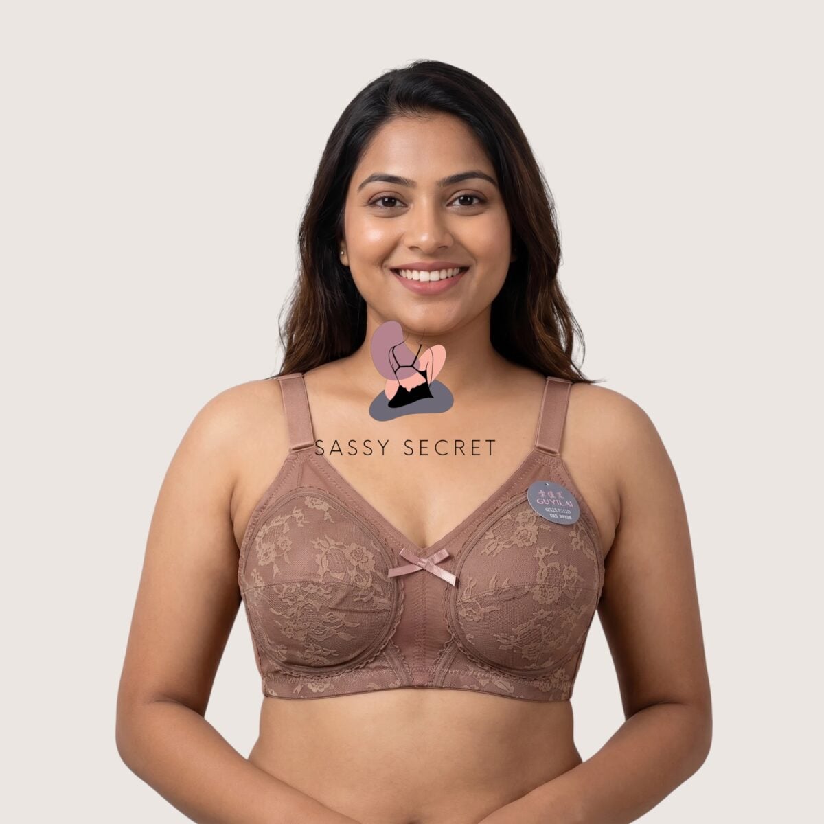 Non Padded Wireless Minimizer Bra – Full Coverage & Lace Elegance (Imported) – model image 1