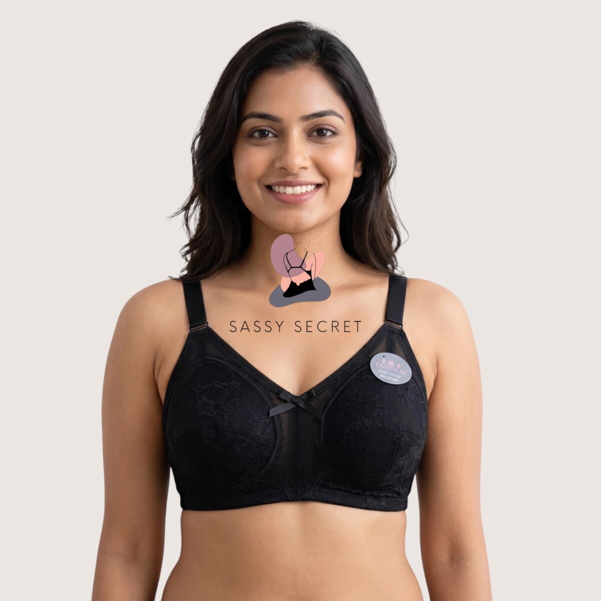 Non Padded Wireless Minimizer Bra – Full Coverage & Lace Elegance (Imported) – model image 4