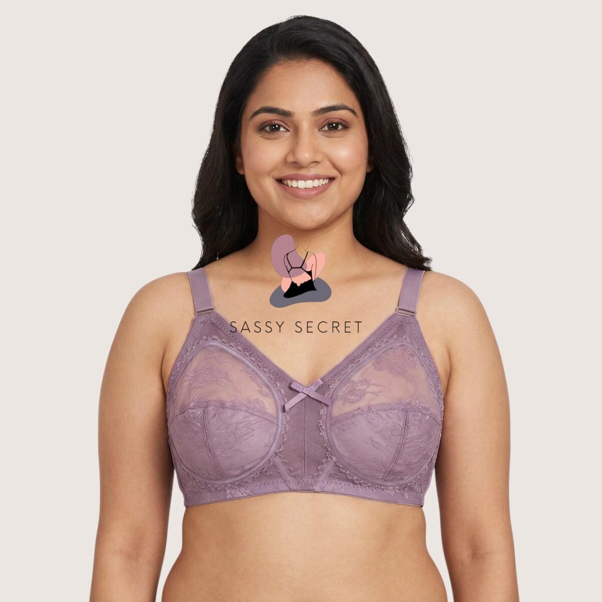Non Padded Wireless Lace Minimizer Bra – model image 1