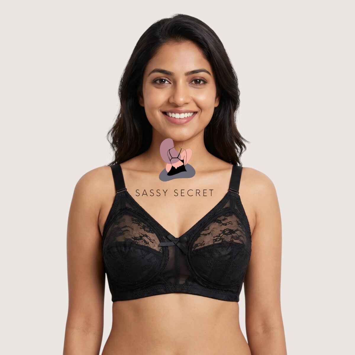 Non Padded Wireless Lace Minimizer Bra – model image 4