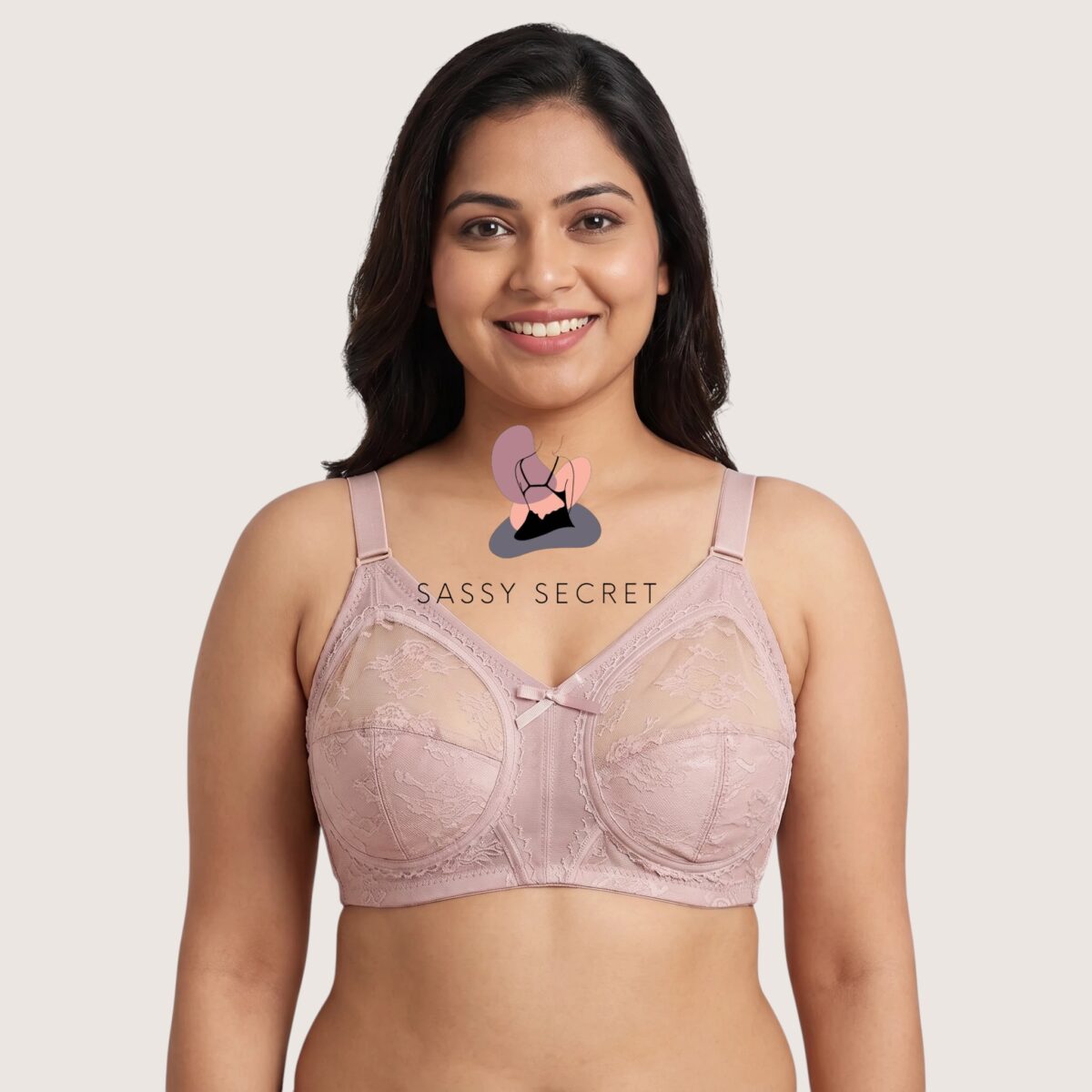 Non Padded Wireless Lace Minimizer Bra – model image 3